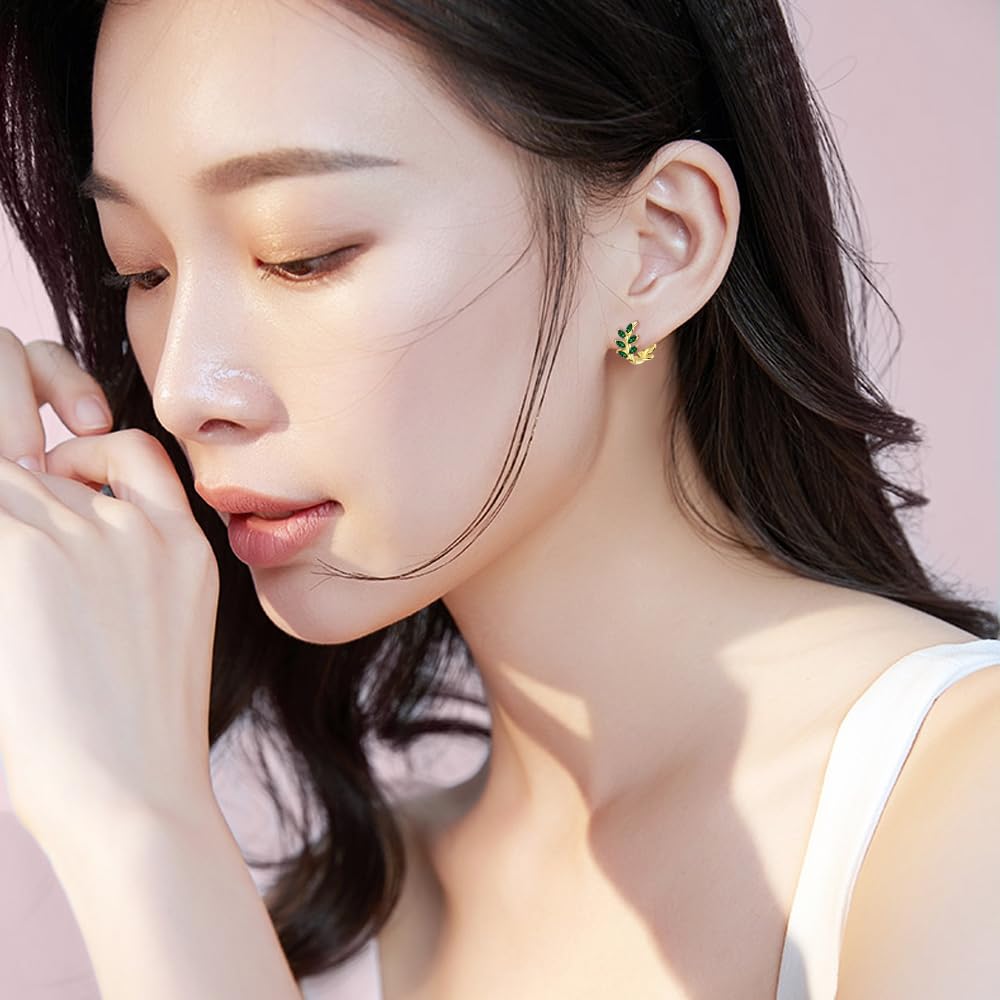 Бесплатные серьги-птички изумруд для женщин Покрытие из 18-каратного золота Гипоаллергенные серьги-кольца Золото Популярные серьги с камнем мая кольцо лист откидные Подарок на день