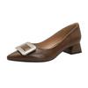 French Shallow Single Shoes Women's Middle Heel 2025 Spring New Rhinestone Square Buckle Pointed High Heels Thick Heel Large Size Women's Shoes