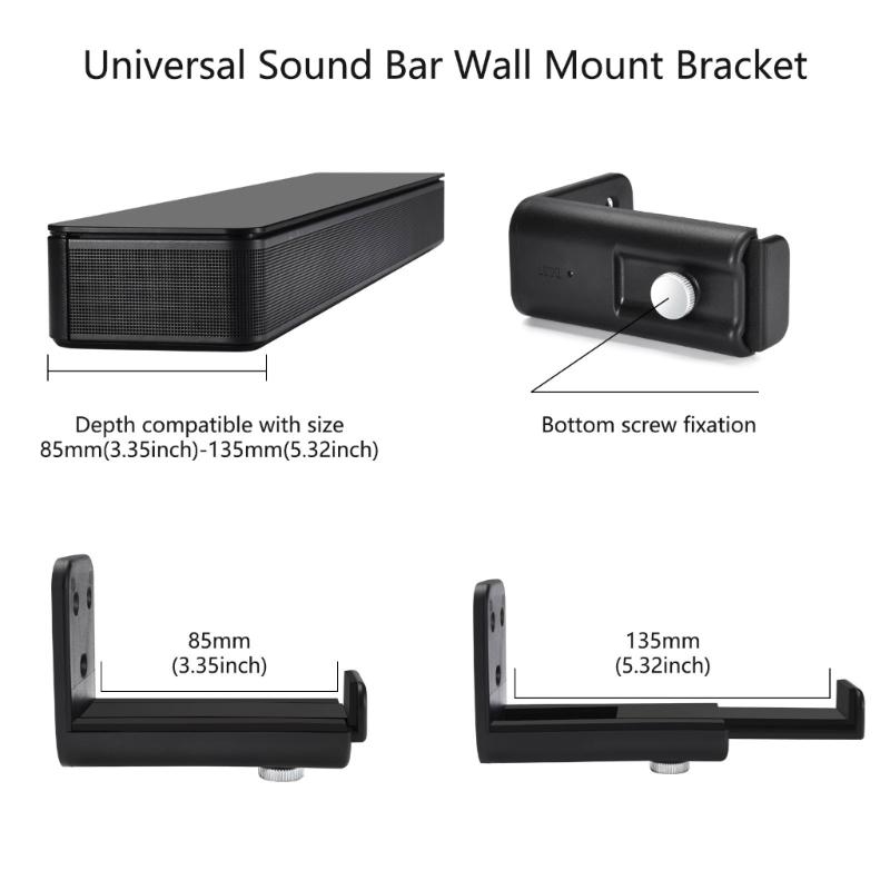 1 Set Speaker Wall Mount for Soundbars, Extendable Depth Sound Bar Bracket Secure Load-bearing Up to 44Ibs Black