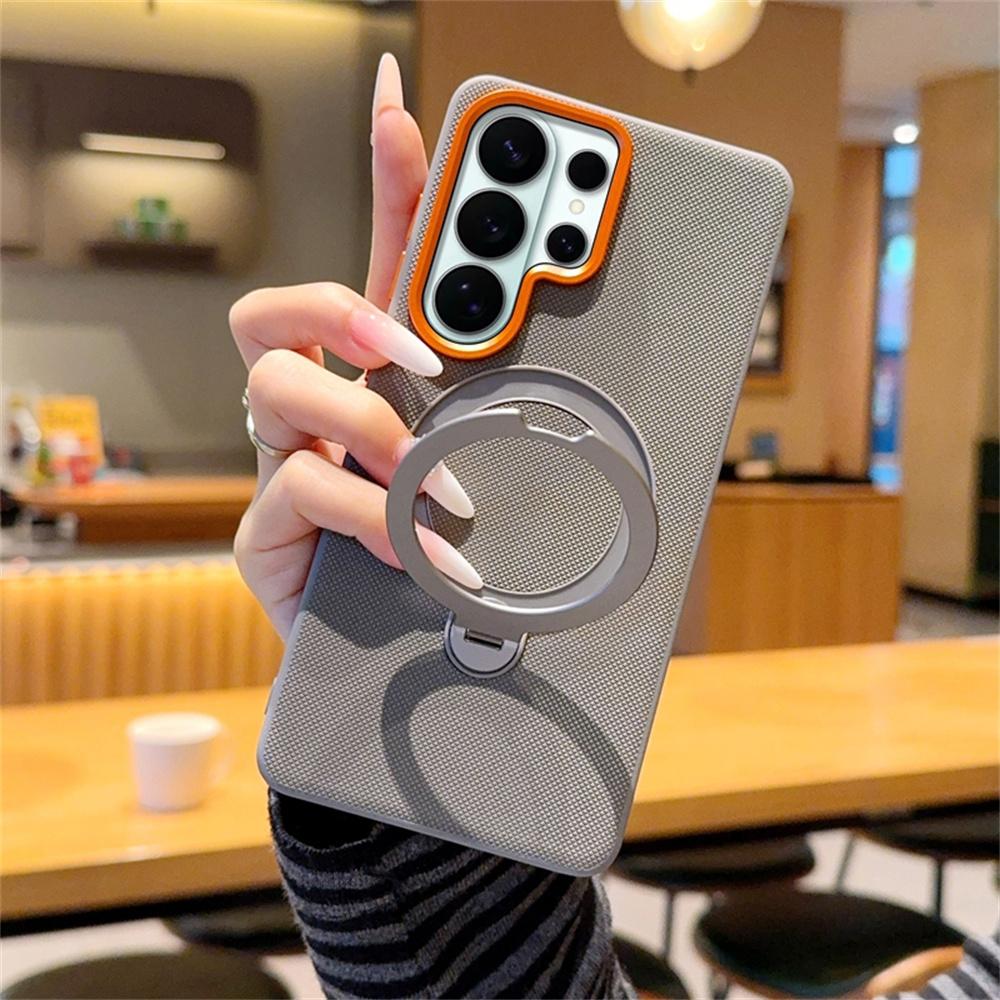 Rotating Magnet Ring Magnetic Folding Stand Phone Case For Samsung S26 S25 Edge S24 Ultra Plus Anti-slip Textured Armor Cover