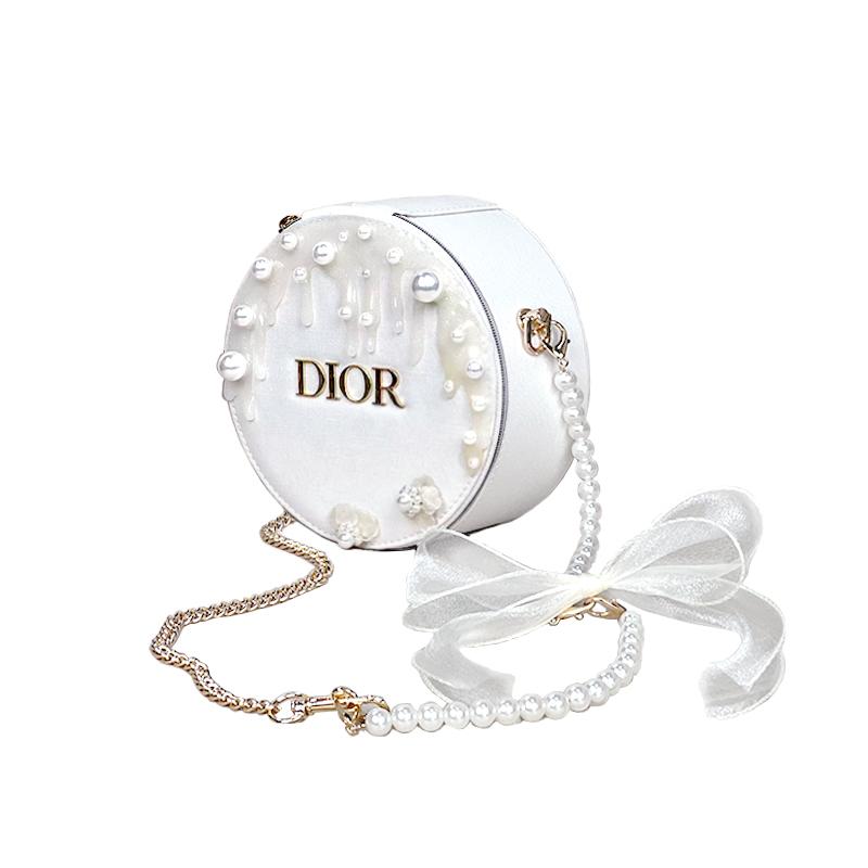 Dior Косметичка в стиле DIY Высококлассная нишевая Корейский стиль Белая Скала Жемчуг Простая и универсальная Бежевый Унисекс Пара Путешествия Наплечная Сумка-кроссбоди