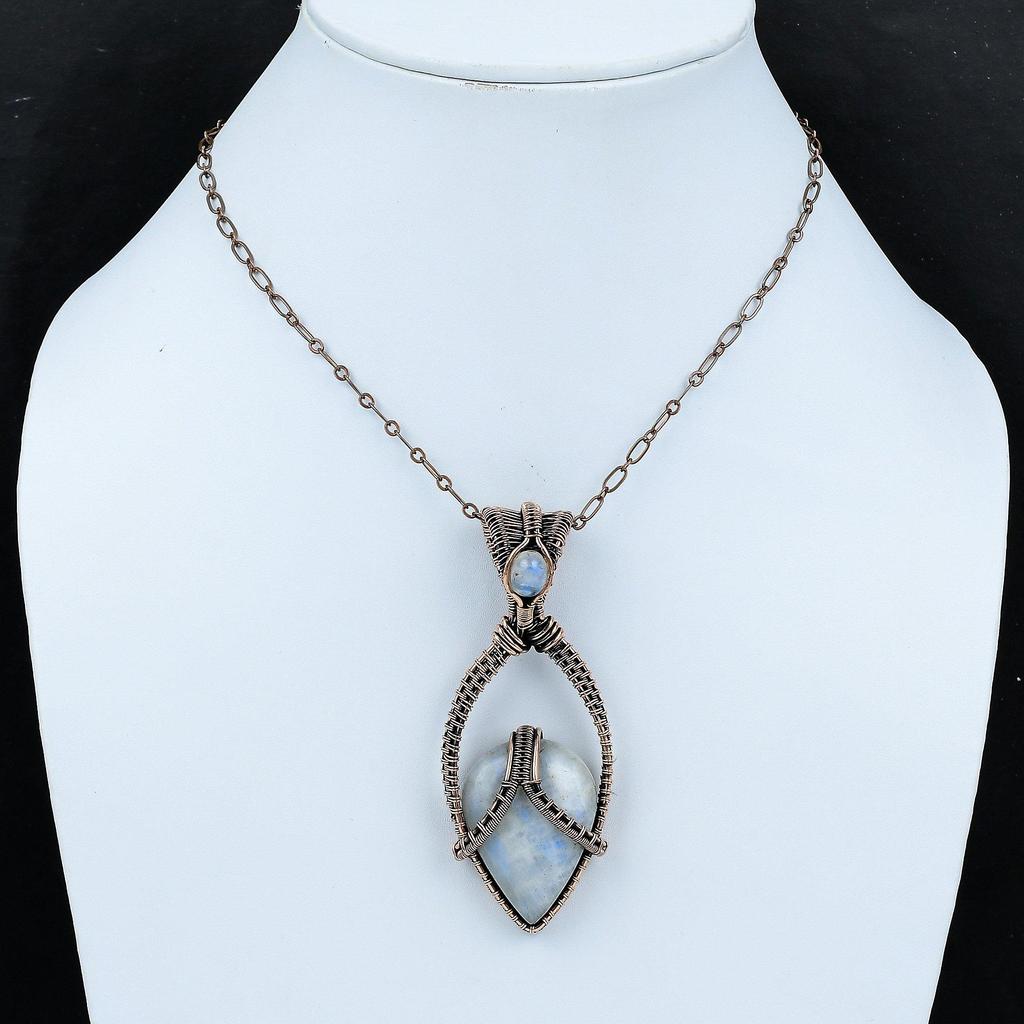 Rainbow Moonstone Pendant Copper Wire Wrapped Gemstone Pendant Moonstone Jewelry Handmade Unique Pendant Copper Wire Jewelry Gift For Mother