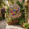 Hand Painted Iron Art Bird Wall Hanging Colorful Flower Colorful Birds Sculpture  Balcony Patio