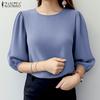 Womens Casual Round Neck Solid Color 3/4 Sleeve Blouse