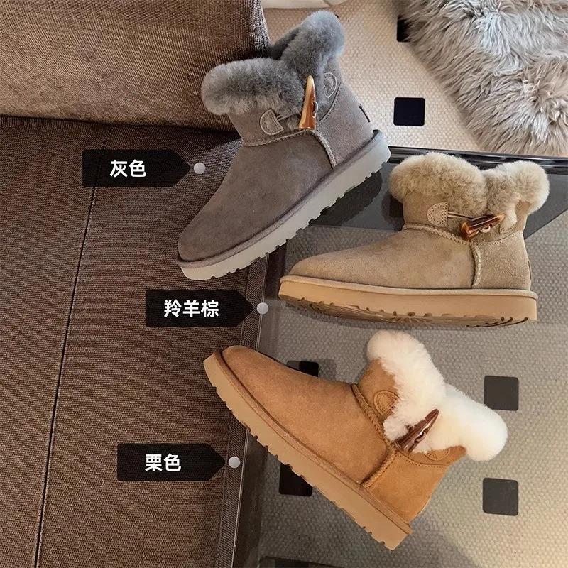 Мода 2024 года, новые модные теплые женские зимние сапоги, модные зимние сапоги из коровьей замши, толстые плюшевые ботильоны