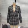 Autumn New Product Women's Casual Coats Versatile Double Breasted Long Sleeve Skinny Woolen Checkered Suit Coat