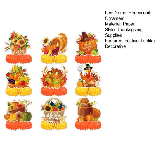 9Pcs Fall Pumpkin Honeycomb Centerpiece Thanksgiving Pumpkin Turkey Duck Fruits Tabletop Ornaments Autumn Harvest Decorations