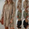 Fashion Women Dress Casual Loose Button Long Sleeve Ruffles Patchwork Dress Elegant Autumn Solid Short Dresses