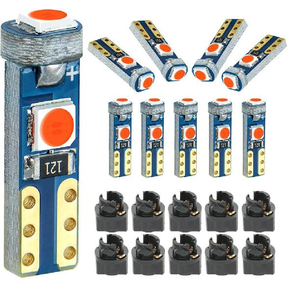 White T5 37 74 LED Bulb with Twist Lock Socket PC74 PC37 Dashboard trument Panel Gauge Cluster Light Pack of 10