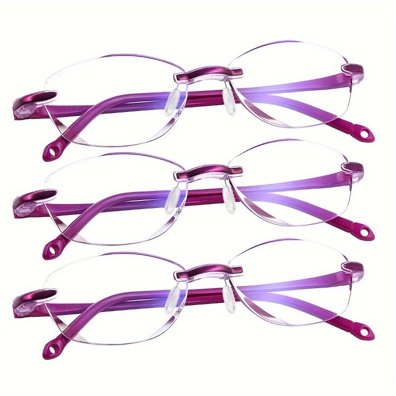 3 шт. +100 до +400 Модные молодежные безободковые очки для чтения женские с защитой от синего света бриллиантовые очки для пресбиопии для женщин