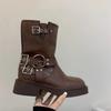 Зимние ковбойские сапоги на платформе, женская обувь, модные женские ботинки без шнуровки на среднем каблуке, модные ботинки в стиле ретро