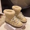 Fur Flats Ankle Snow Boots Winter Warm Plush Mid Heels Leather Shoes Casual Sneakers 2024 Trend Cozy Sport Shoes Fad Botas Mujer