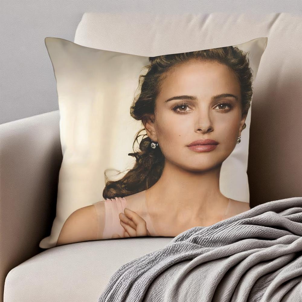 NNatalie Portman Cushion Cover Pillowcase Antidustmite Invisible Zipper Short Plush Sofa Cushion