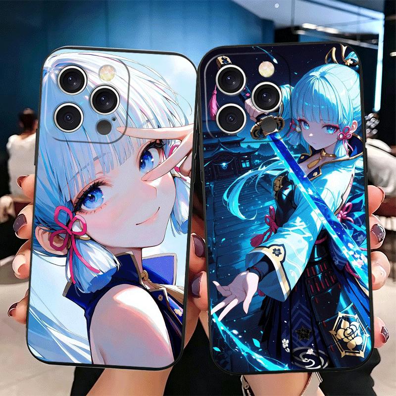 Genshin Impact Камисато Аяка Мягкий чехол для телефона для iPhone 16 16E 17 Air 15 Pro Max 14 Plus 13 Mini 11 12 7 Черная задняя крышка