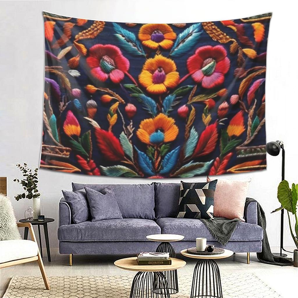 Mexican Embroidery Floral Tapestry Wall Hanging Aesthetic Home Decor Tapestries for Dorm Room