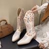 Western Cowboy Boots Embroidered Retro Square Head Tall Boots Thick Heel High Heel Medium Boots Bohemian Knight Boots Long Boots