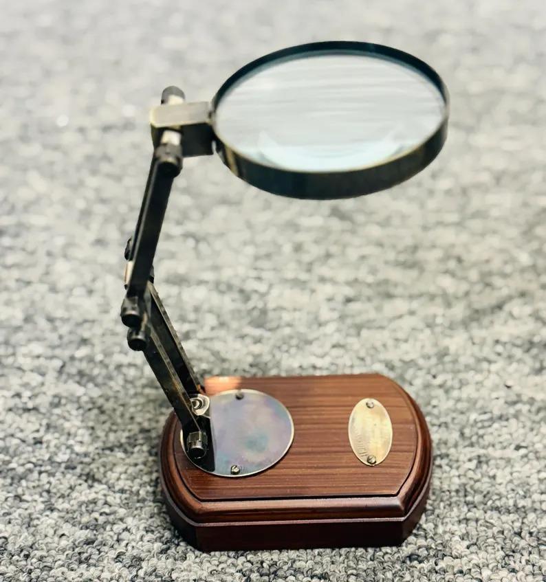 Vintage Table Decor Magnifier Nautical Antique Brass Adjustable Magnifying Glass