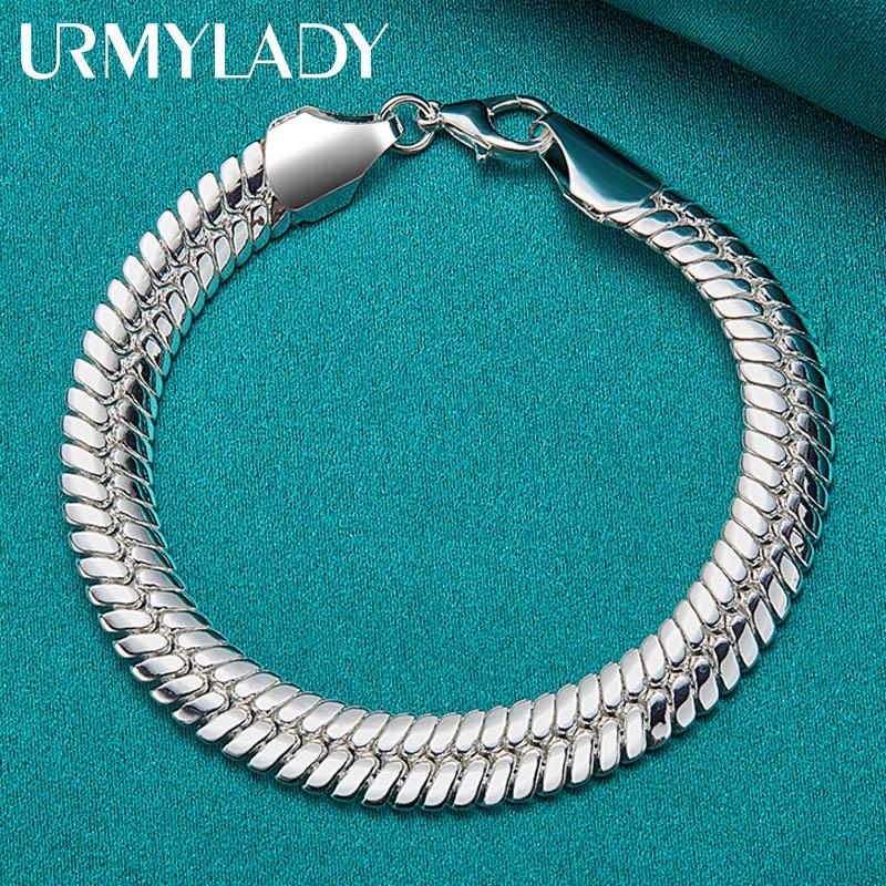 Браслет-цепочка из стерлингового серебра 925 пробы 10 мм с боковой змеей для женщин и мужчин, очаровательные ювелирные изделия для свадьбы, помолвки и вечеринки