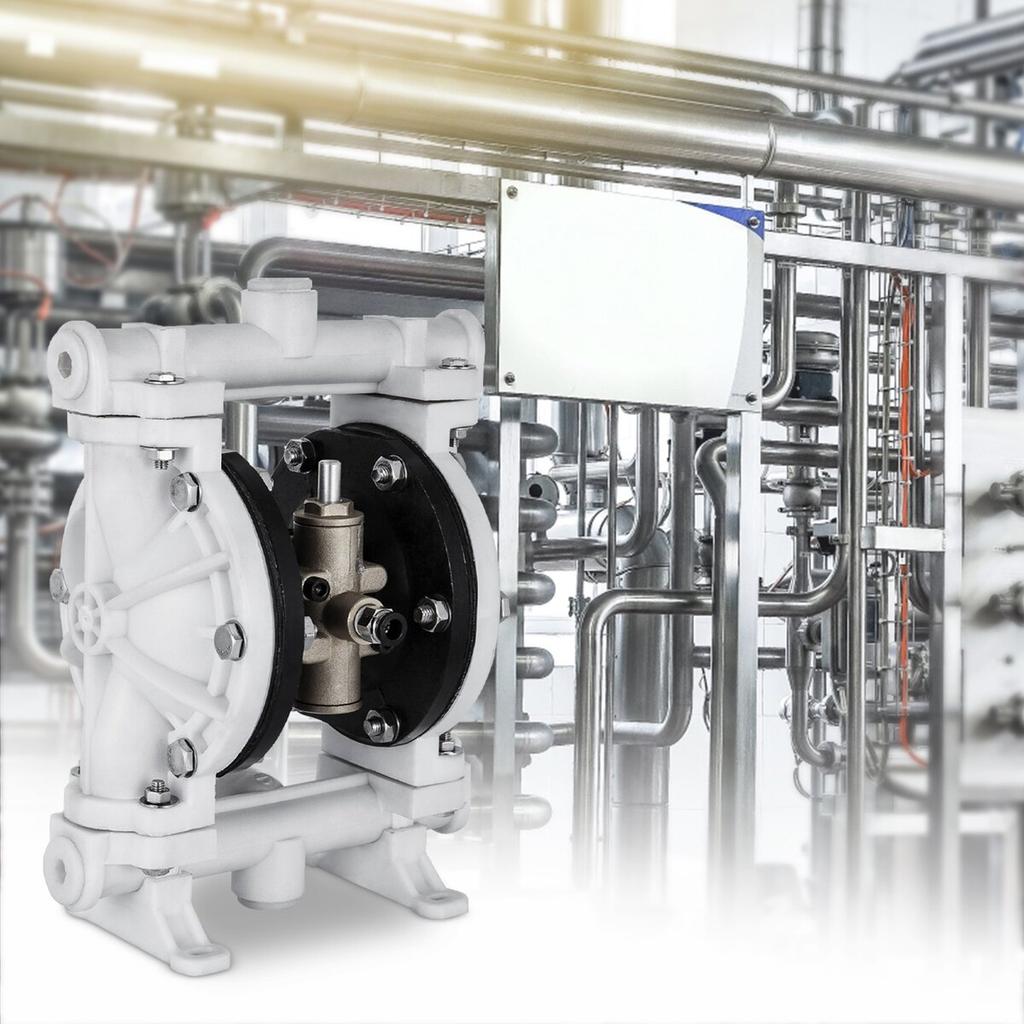 Air-Operated Double Diaphragm Pump, 1/2 in Inlet & Outlet, Polypropylene Body, 2.5 GPM & Max 80PSI, PTFE Diaphragm Pneumatic Transfer Pump for