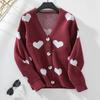 Women's Elegant and Exquisite New Knitted Sweater with Printed Love Jacquard V-neck Cardigan Sweater for Women