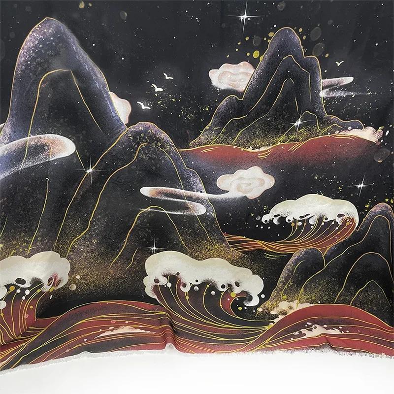 Шифоновая ткань с принтом китайского пейзажа, полупрозрачная, в древнем стиле, ткань лен для ханьфу, для костюма, танцевального платья, шитья, сделай сам