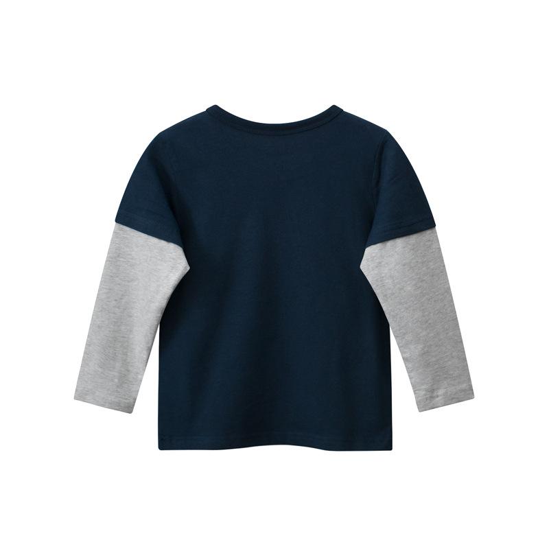 Children's Clothing with Patchwork Sleeves Children's Cartoon Long Sleeved T-shirt Base Shirt