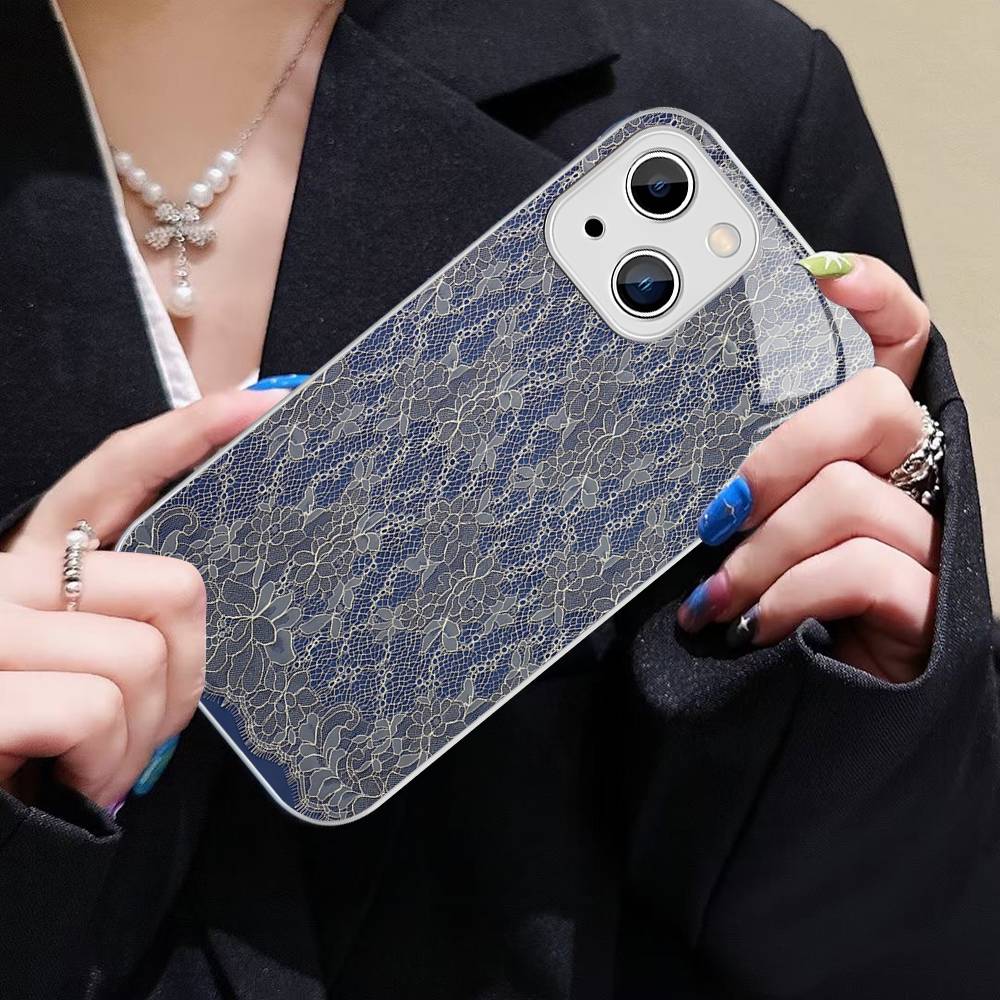 Закаленное стекло с кружевным узором для iPhone 14 13 12 11 Pro Mini XS MAX 14Plus X XS XR Чехол