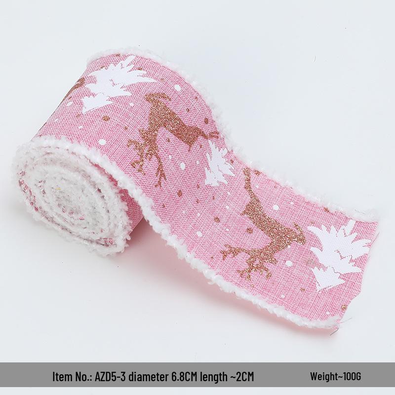 Трансграничная рождественская лента: Белый плюшевый край с дизайном оленя для упаковки и украшения подарочной коробки с подарочной лентой.