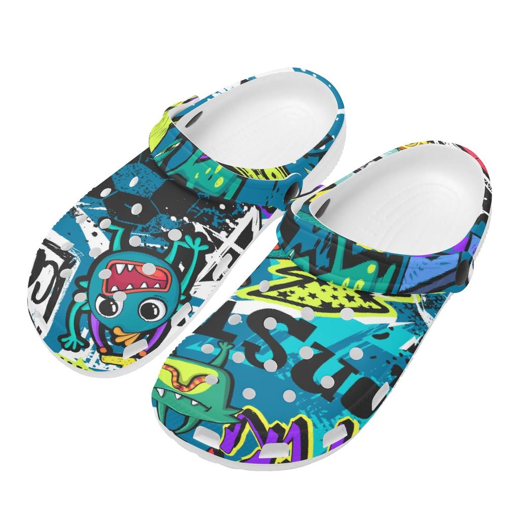 Unisex Colorful EVA Clogs Printed Lightweight Breathable Slip On Garden Shoes Beach Pool Bathroom Home Slippers Shower Use