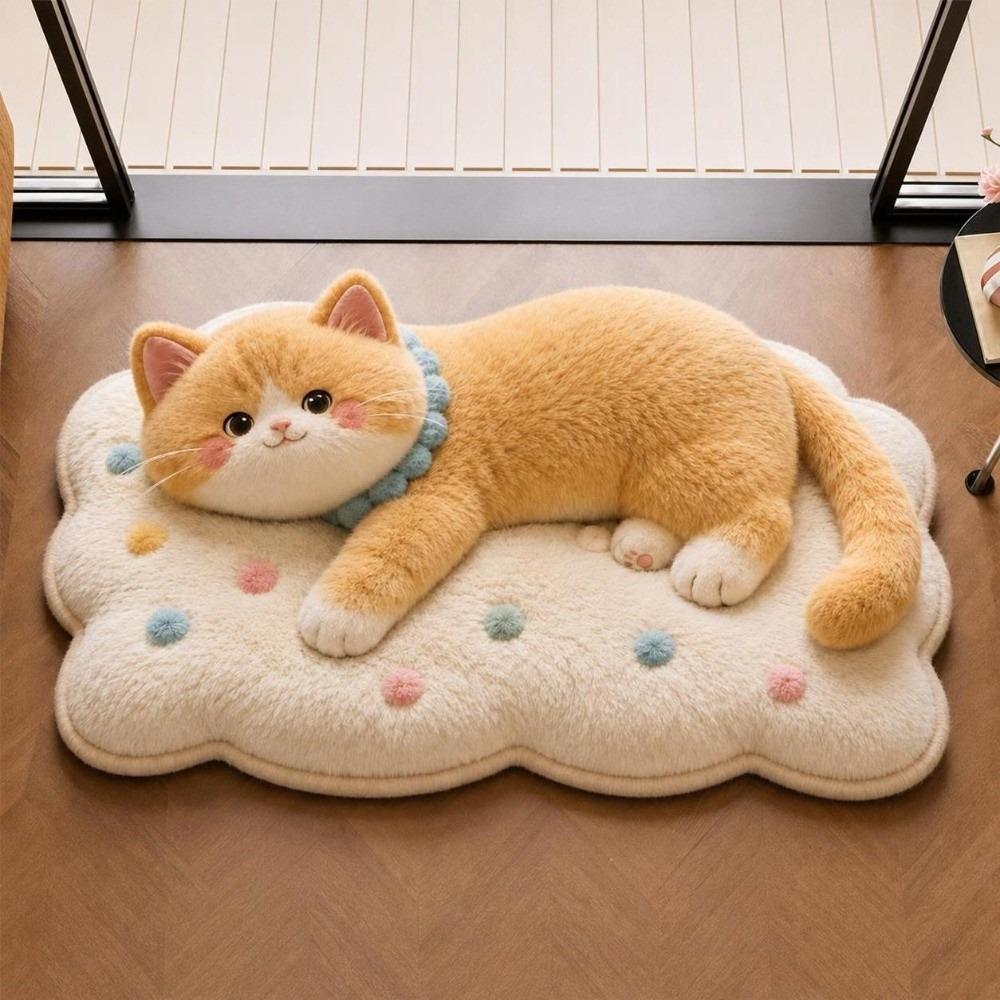 Non-Slip Cat Area Rug Pashmina Cartoon Carpet Soft Home Decor Carpet Bedrooms
