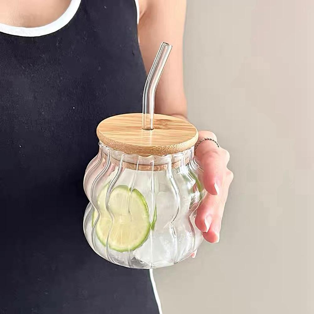 Креативная стеклянная чашка с крышкой и соломенной кружкой для кофе, молока, сока