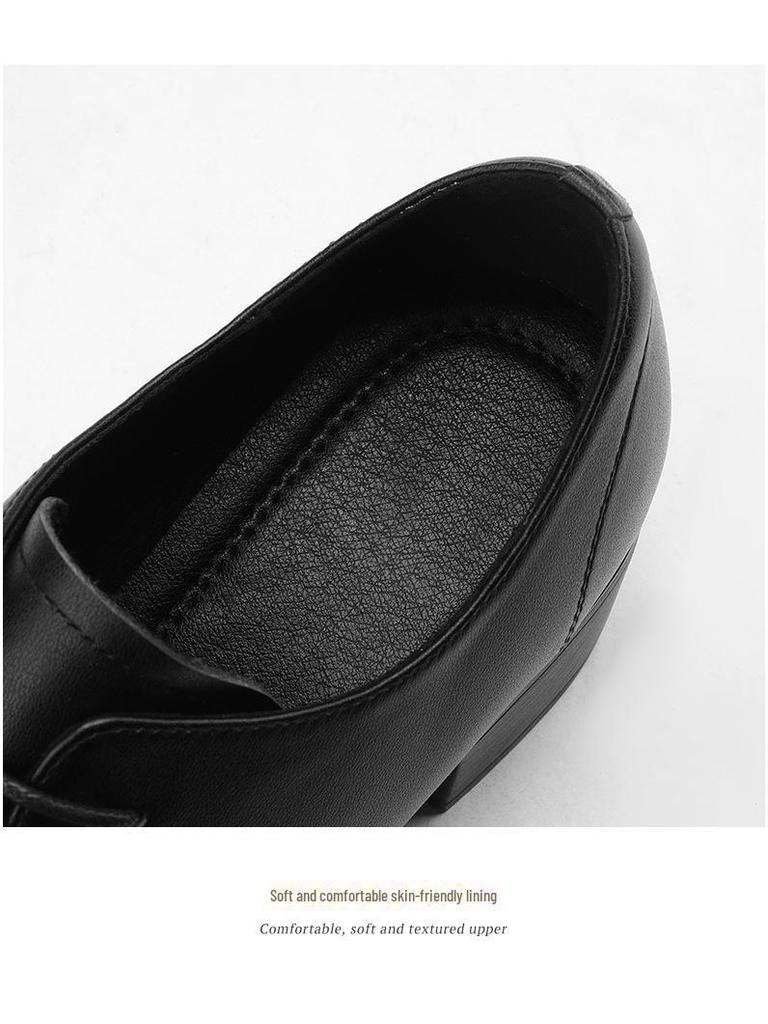 Женские повседневные туфли из мягкой кожи на шнуровке - средний каблук, круглый носок, доступны большие размеры