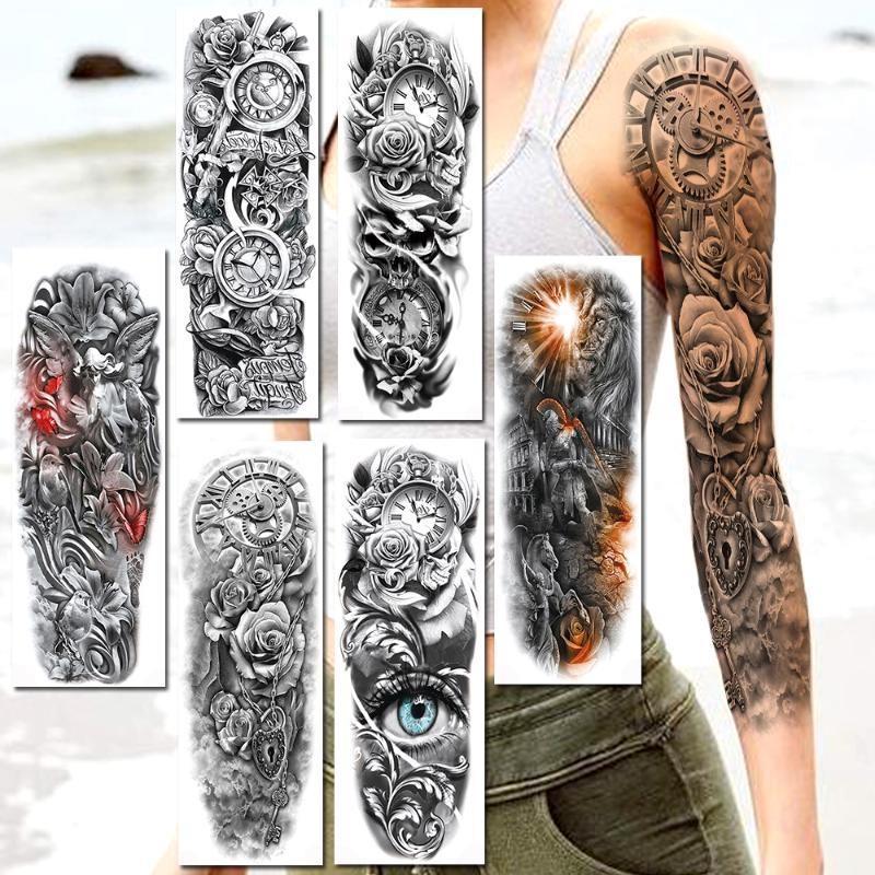 1 PC 480*170MM Large Temporary Tattoos Sleeve for Men Women Full Arm Selleve Tattoos Temporary Realistic Fake Wolf Tiger Lion Tattoo
