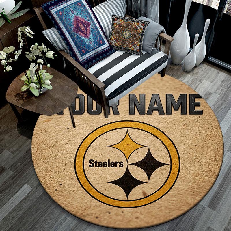 Custom Name,Pittsburgh Steelers pattern round rug,Carpet Rug for Living Room Bedroom Playroom ,Non-slip Floor Mat,Holiday Gifts and Birthday Gifts.