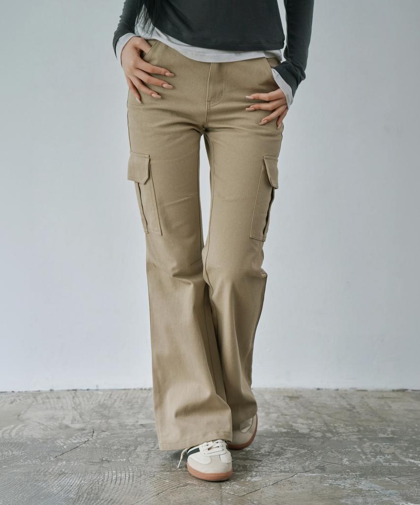 WAARFORWOMAN W1154 Брюки-карго bootcut с D-образным кольцом_Бежевый