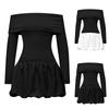 Women's Elegant Off The Shoulder Long Sleeve Bubble Hem Dress Going Out Birthday Dresses
