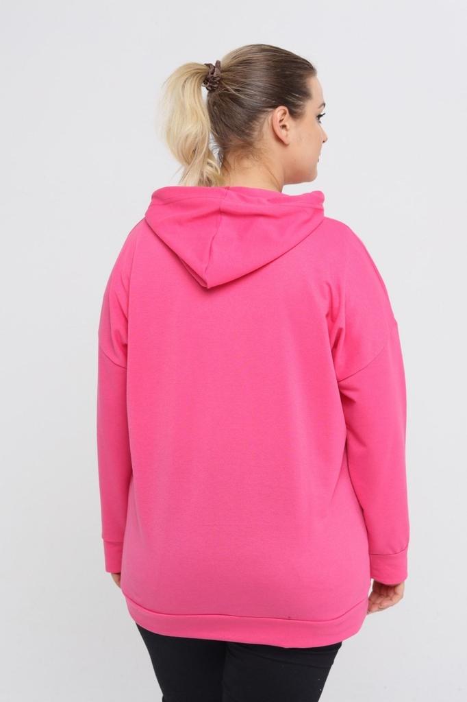 Women's Style Big Size Sweatshirt Large Size Hooded Kangaroo Pocket Lycra Button Detailed Long Hoodie Sweatshirt Green