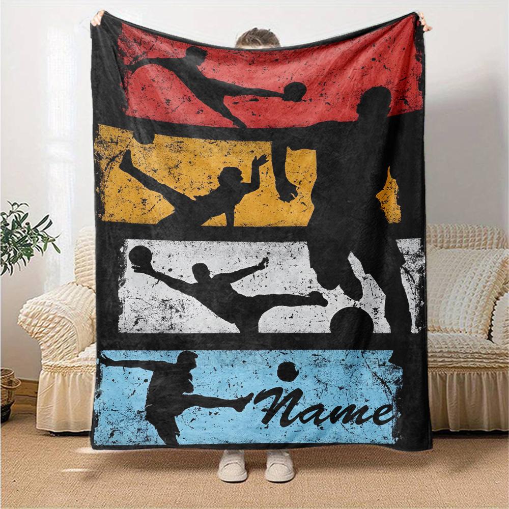 Custom Name Soccer Theme Printed Blanket - Perfect for Couch, Bed, Travel & Outdoor Use | Machine Washable, Cozy & Durable.