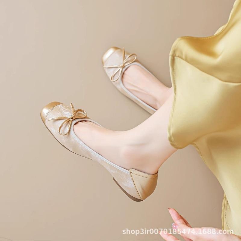 2024 новые французские туфли с плоским дном и бантом, маленькие ароматные туфли с одной педалью, удобные и универсальные туфли для беременных женщин