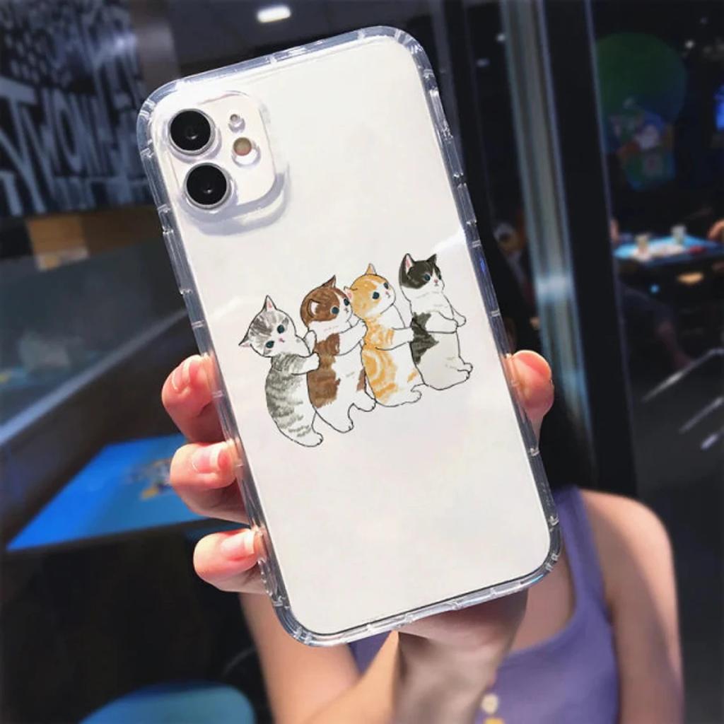 Чехол для телефона с милым котом и забавным мультяшным рисунком для iPhone 11 12 14 13 Pro Max XR XS X 8 7 Plus, прозрачный мягкий чехол с милым животным рисунком