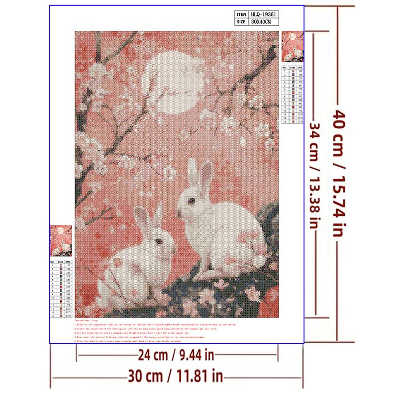 5d DIY Diamond Painting Cross Stitch Peach Blossom Little White Rabbit Diamond Embroidery Mosaic Full Round Drill Home Decor