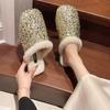 Роскошные блестящие меховые тапочки женские теплые модные туфли-мюли женские 2025 трендовые хлопковые туфли зимние туфли с открытой пяткой зимние ботинки Botas De Mujer