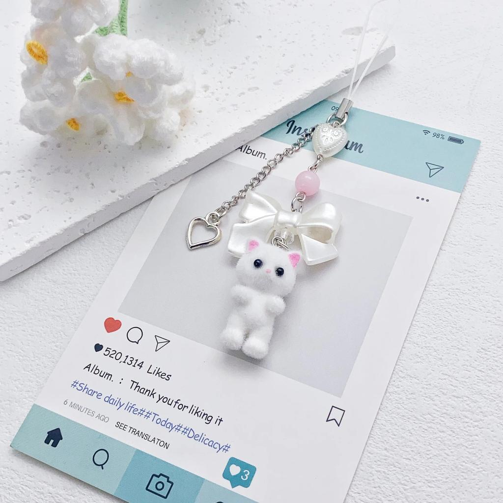 Брелок для ключей Furry Kitten Handmade Y2k Women Fashion Acrylic Animal Plush Bulb Keychain Bag Cushion Gift Keychain Accessories