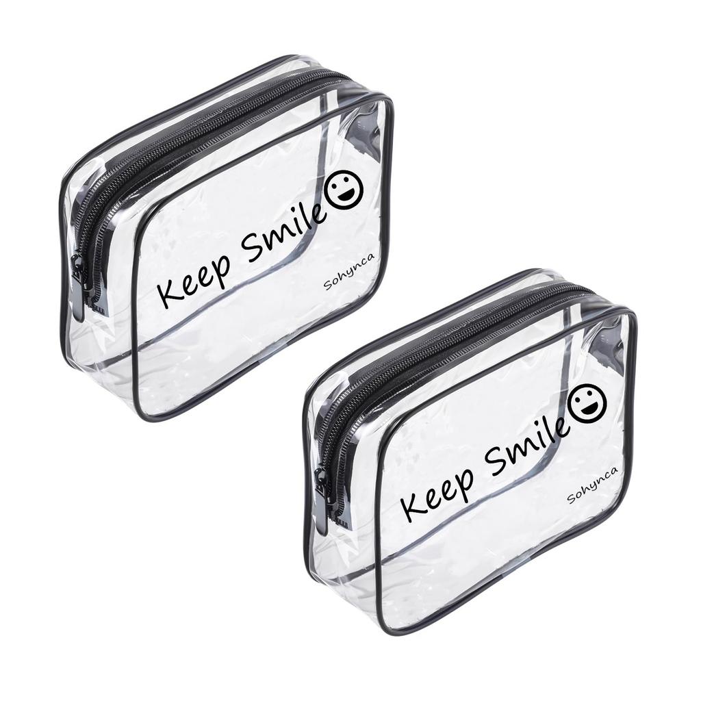 Set of 2 PVC Clear Toiletry Transparent Waterproof Cosmetic Makeup Beautiful Makeup Small Cosmetic Smile Bathroom Pouches Bags, Bags, Bags, Pouches,