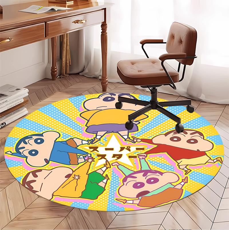 Crayon Shin Pattern Round Rug, Indoor/Outdoor Mat, for Picnic, Gameroom, Bedroom, Office, Living Room, Home Decor Carpet, Birthday Gift