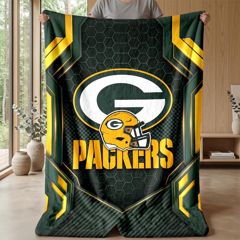 Green Bay Packers Flannel Fleece Blanket Cozy Warm Throw Blanket For Couch Bed Travel All Season Use