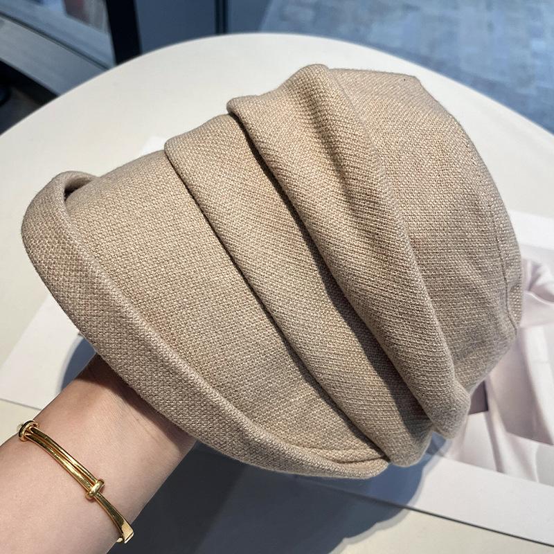 New pleated stacking basin hat women's autumn retro versatile big head circumference showing small face fashionable crimping painter hat