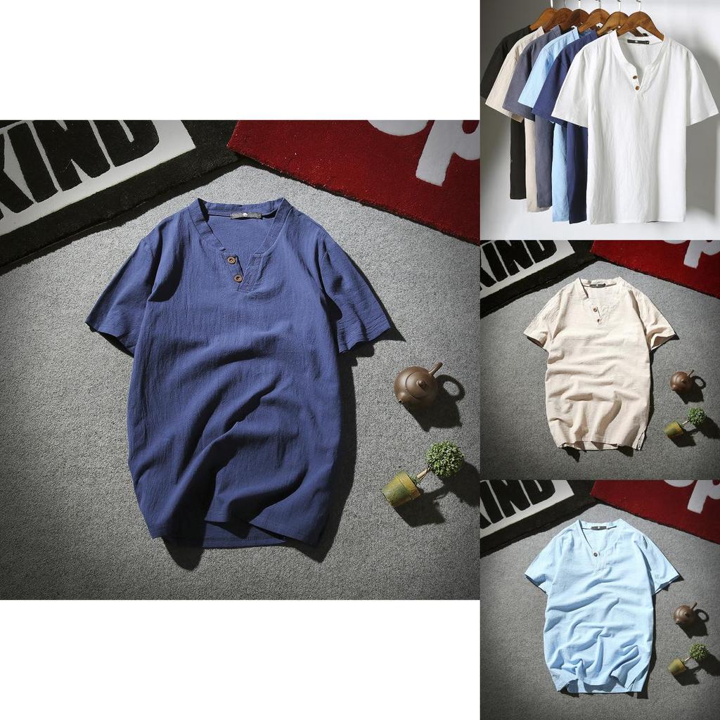Exquisite 2018 Summer Japanese Linen Short-sleeved T-shirt For Men With Retro Appeal
