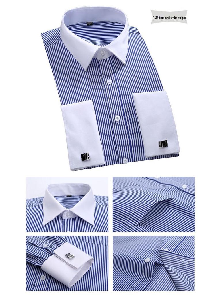 2018 Новое поступление Мужская рубашка больших размеров с французскими манжетами, длинным рукавом, деловая, с вышитым логотипом на заказ