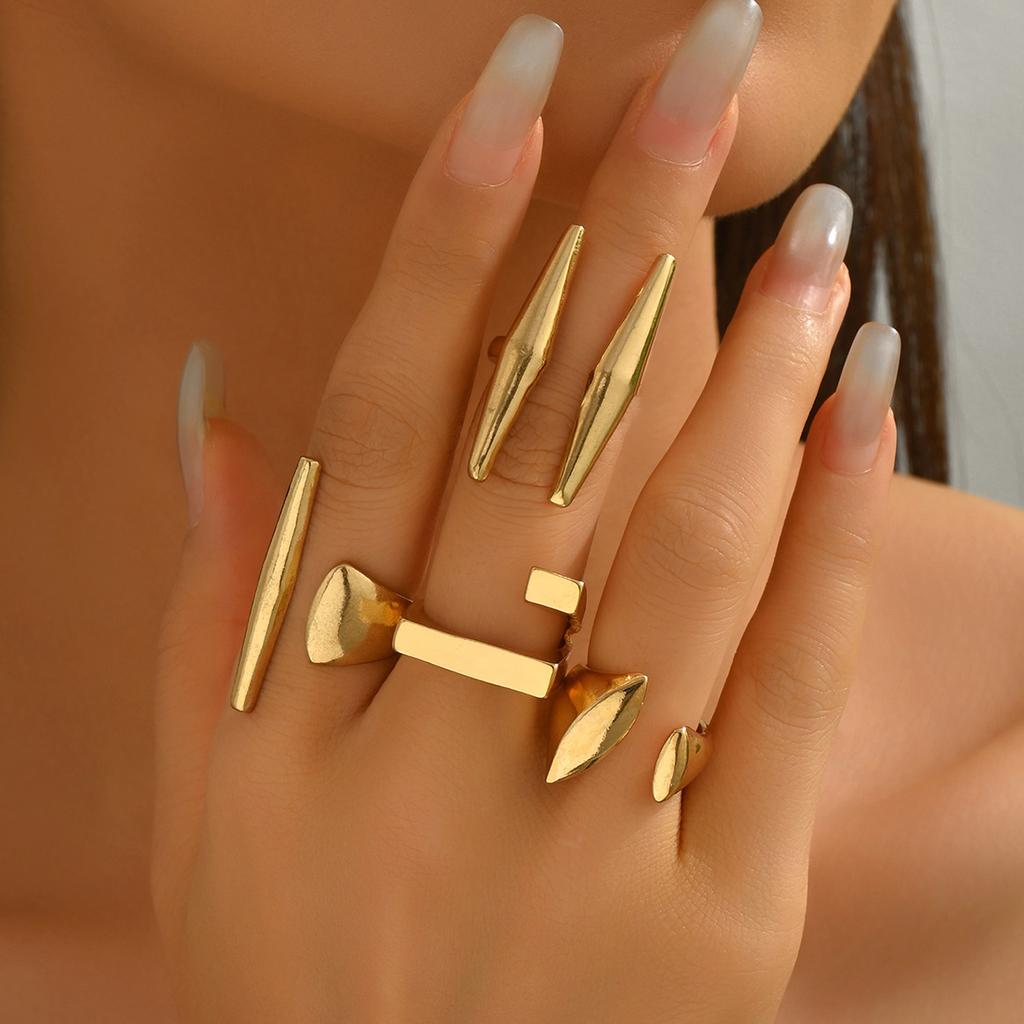 Больше. Новый набор колец Фэн, геометричный гладкий дизайн, открытое кольцо, универсальные и высококлассные украшения.